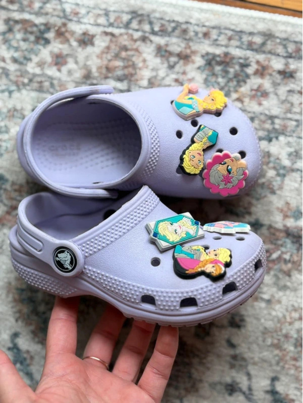 Girls 8C Lavendar Purple Crocs with Princess Charms